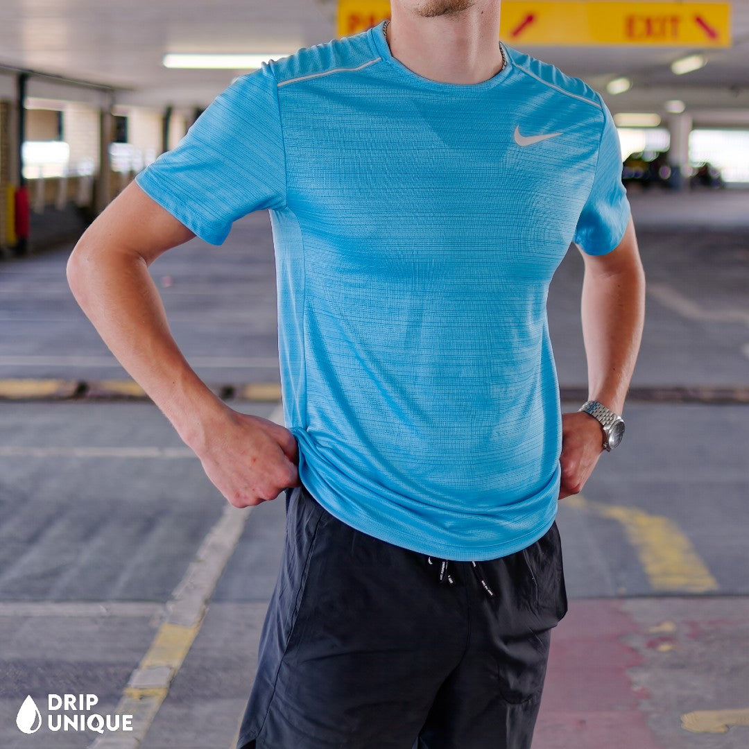 Nike Miler T-Shirt Baltic & Black Flex Stride Shorts Set, Nike Sets, dripuniqueuk