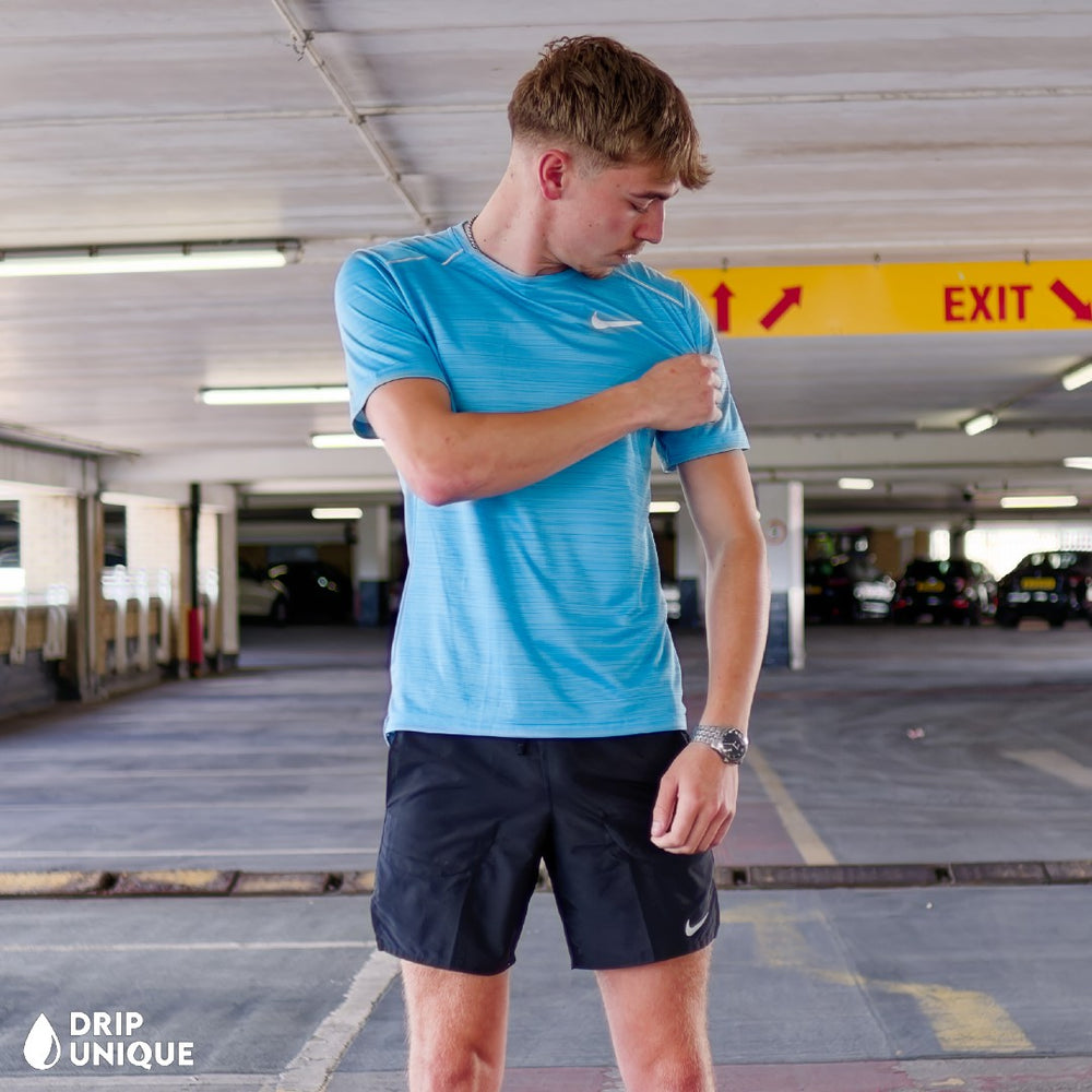 Nike Miler T-Shirt Baltic & Black Flex Stride Shorts Set, Set Nike, dripuniqueuk