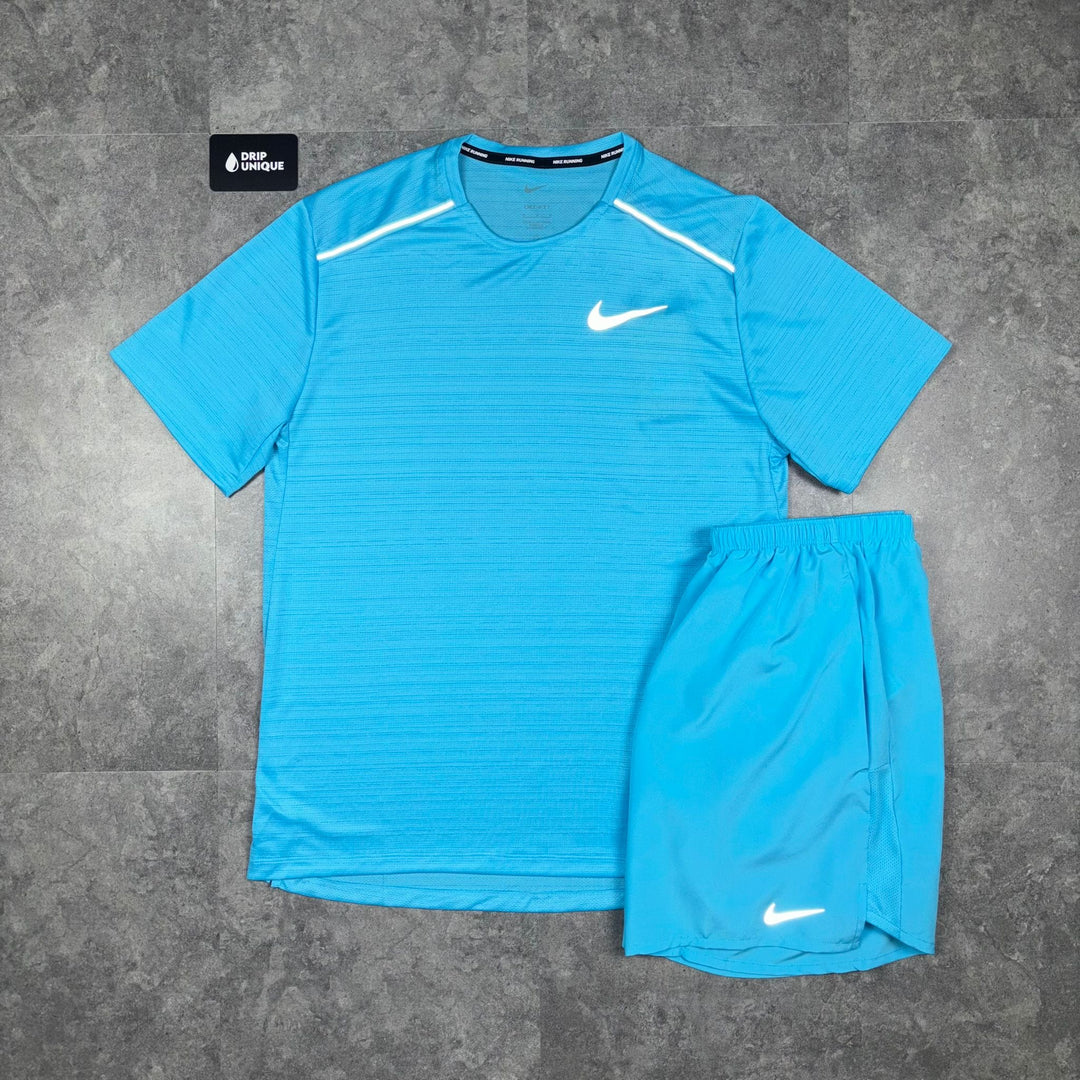 Nike Miler T Shirt Baltic Blue Baltic Blue Challenger Shorts Set