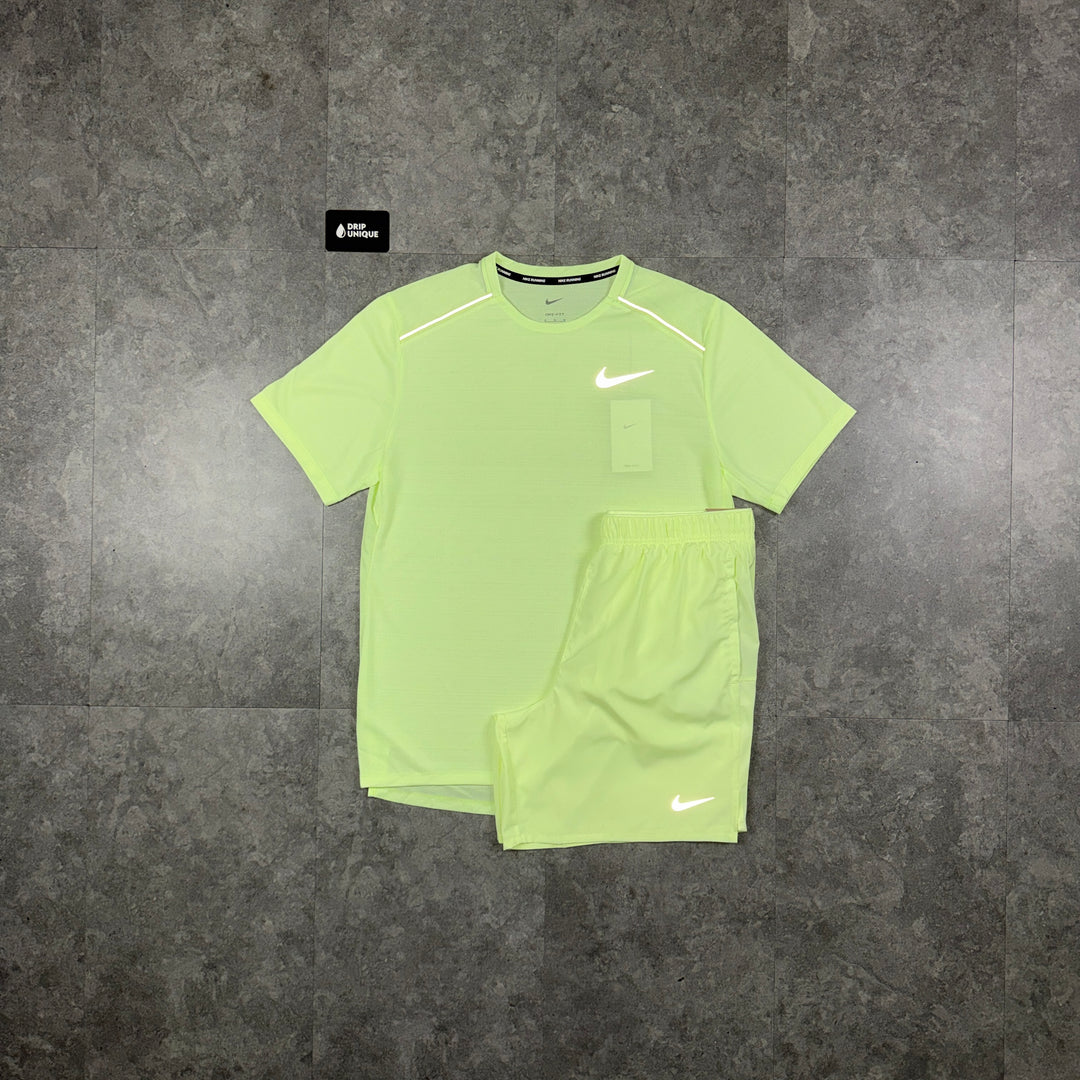 Nike Miler T-Shirt Barely Volt & Volt Challenger Shorts Set, nike miler set, dripuniqueuk