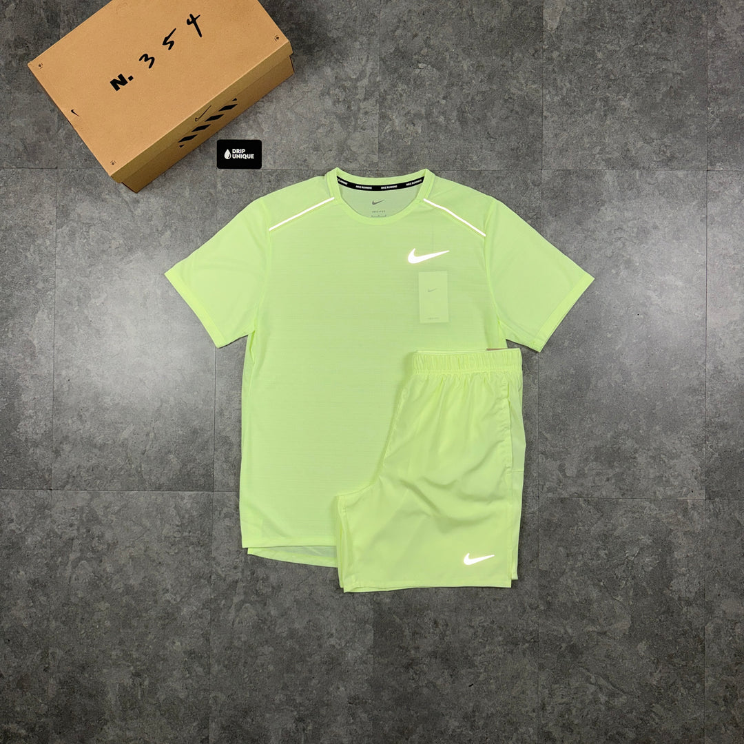 Nike Miler T-Shirt Barely Volt & Volt Challenger Shorts Set, nike miler tshirt set, dripuniqueuk