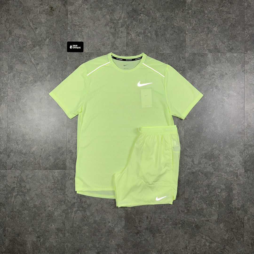 Nike Miler T-Shirt Barely Volt & Volt Flex Stride Shorts Set, nike set, dripuniqueuk