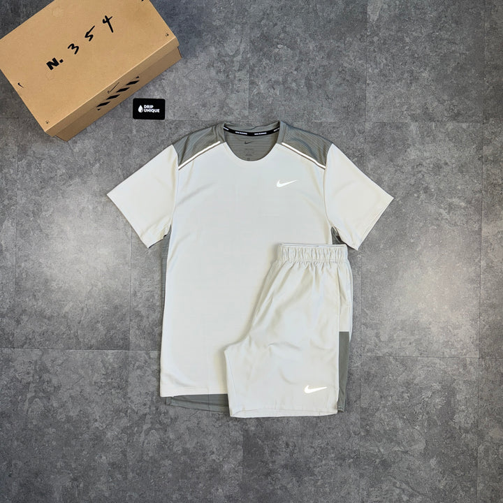 Nike Miler T-Shirt Beige & Beige Challenger Shorts Set, nike miler set, dripuniqueuk