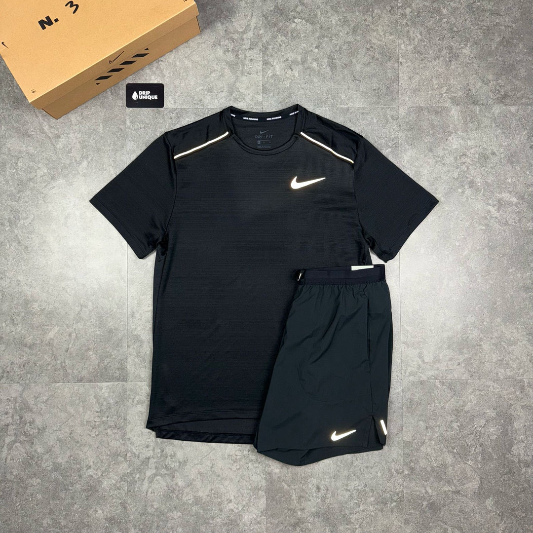 Nike Miler T-Shirt Black & Black Flex Stride Shorts Set, Nike Miler Set, dripuniqueuk 1