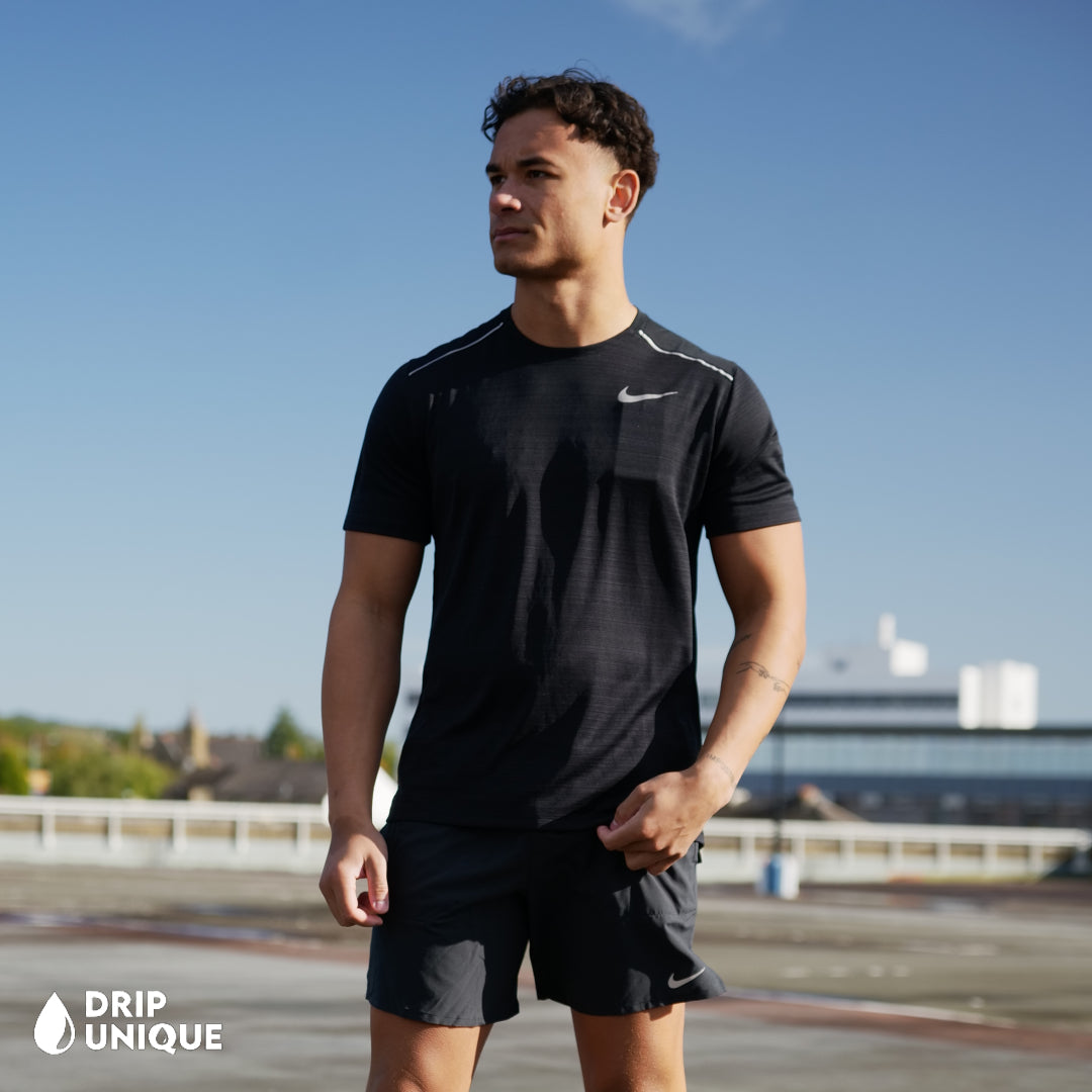 Nike Miler T Shirt Black Black Flex Stride Shorts Set
