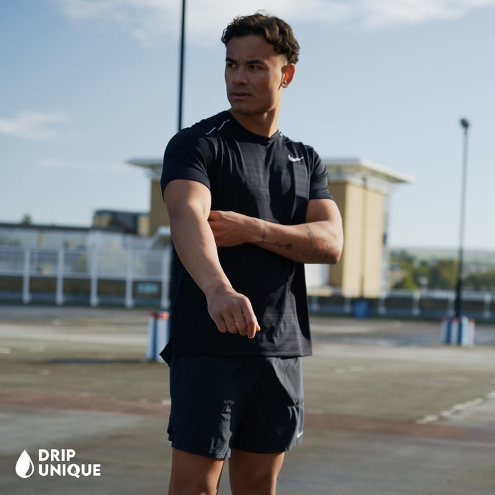 Nike Miler T-Shirt Black & Black Flex Stride Shorts Set, Nike Miler T Shirt, dripuniqueuk
