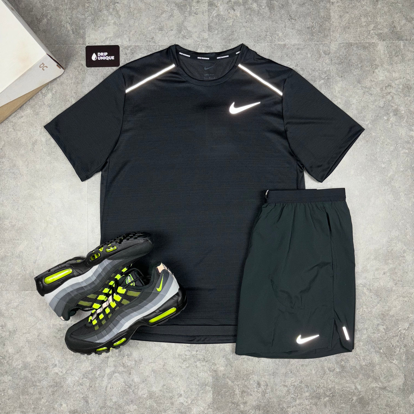 Nike Miler T Shirt Black Black Flex Stride Shorts Set