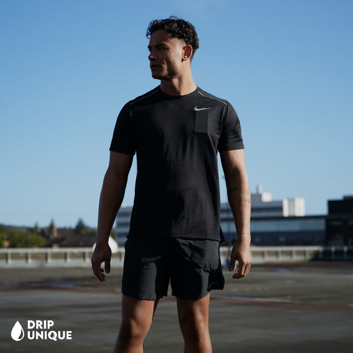 Nike Miler T-Shirt Black & Black Flex Stride Shorts Set, Nike Sets for men, dripuniqueuk