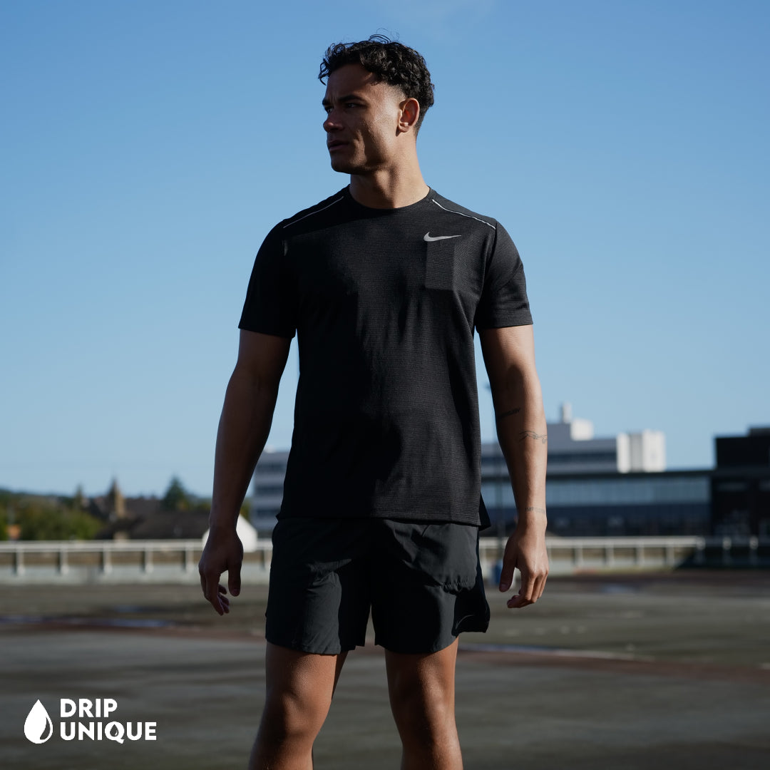 Nike Miler T Shirt Black Black Flex Stride Shorts Set