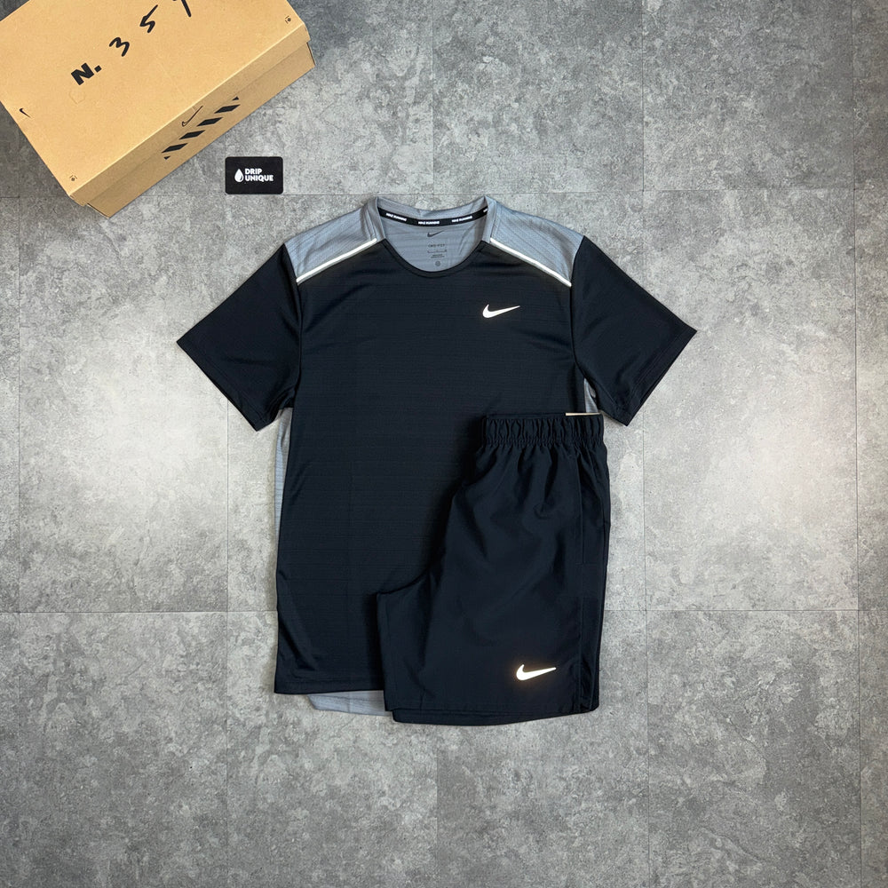 Nike Miler T-Shirt Black / Grey & Black Challenger Shorts Set, nike miler set, dripuniqueuk