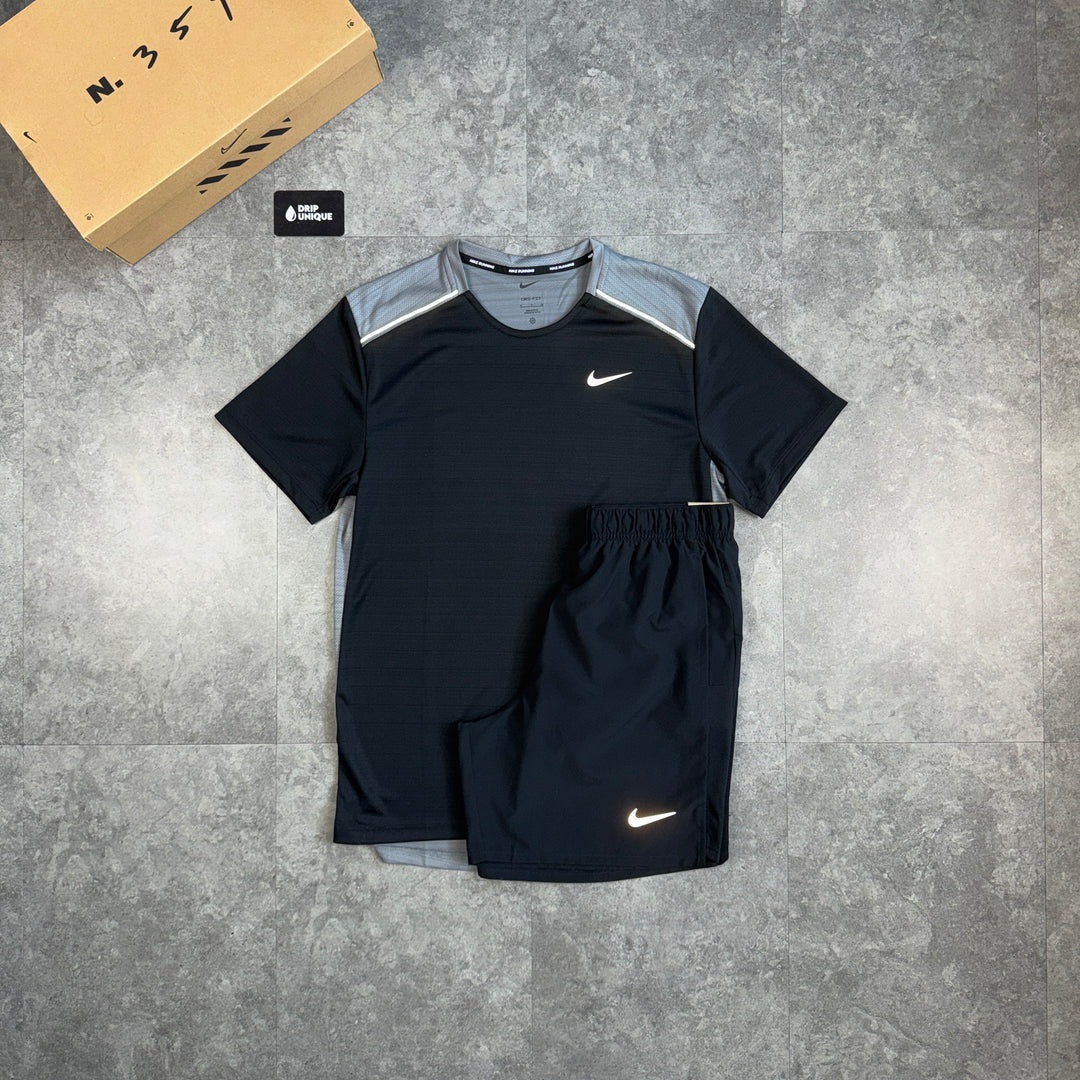 Nike Miler T-Shirt Black / Grey & Black Challenger Shorts Set, nike miler set, dripuniqueuk