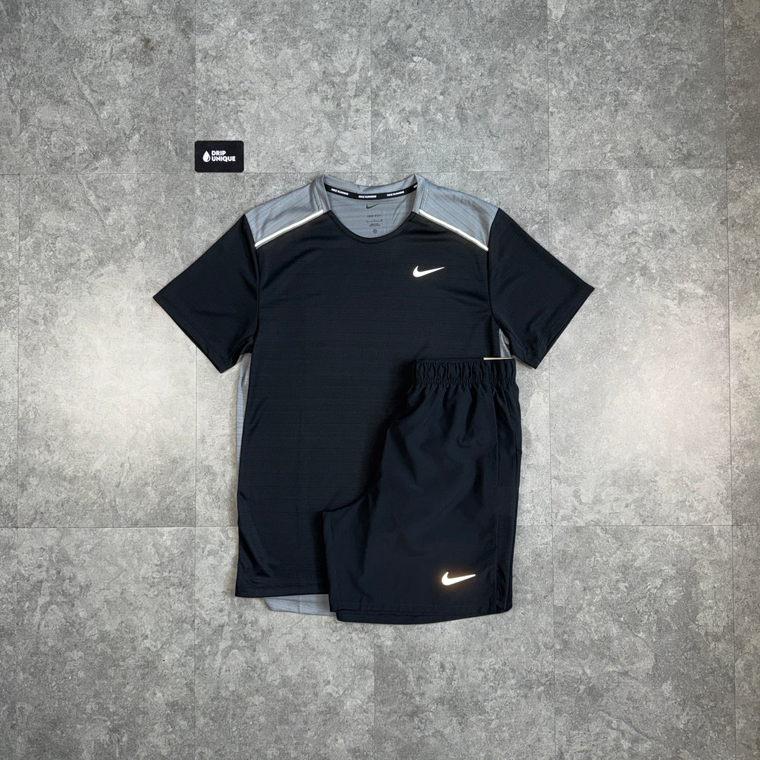 Nike Miler T-Shirt Black / Grey & Black Challenger Shorts Set, nike set, dripuniqueuk