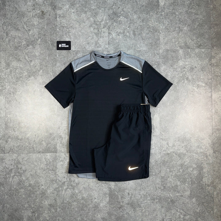 Nike Miler T-Shirt Black / Grey & Black Challenger Shorts Set, nike set, dripuniqueuk
