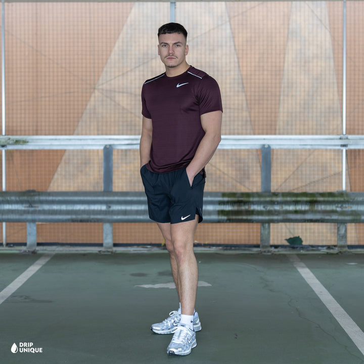 Nike Miler T-Shirt Burgundy Crush & Black Flex Stride Shorts Set, nike miler set, dripuniqueuk