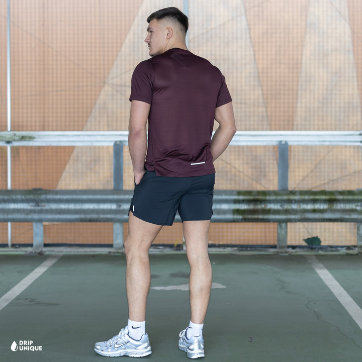 Nike Miler T-Shirt Burgundy Crush & Black Flex Stride Shorts Set, nike t-shirt set, dripuniqueuk