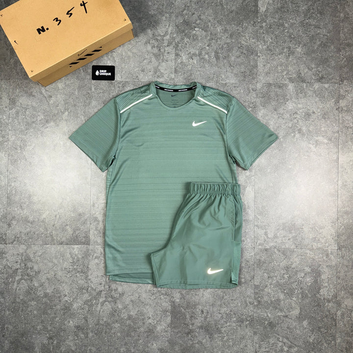 Nike Miler T-Shirt Clay Green & Green Challenger Shorts Set, nike miler set, dripuniqueuk