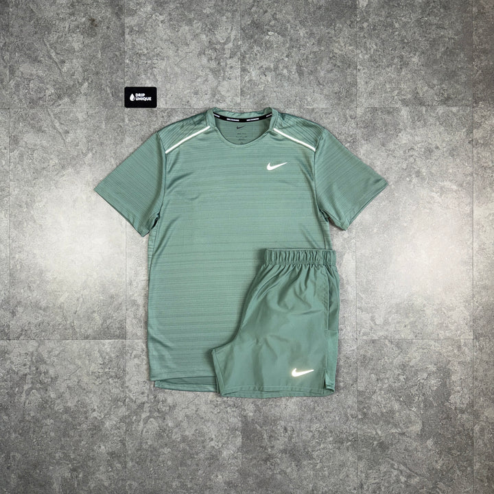Nike Miler T-Shirt Clay Green & Green Challenger Shorts Set, nike set, dripuniqueuk