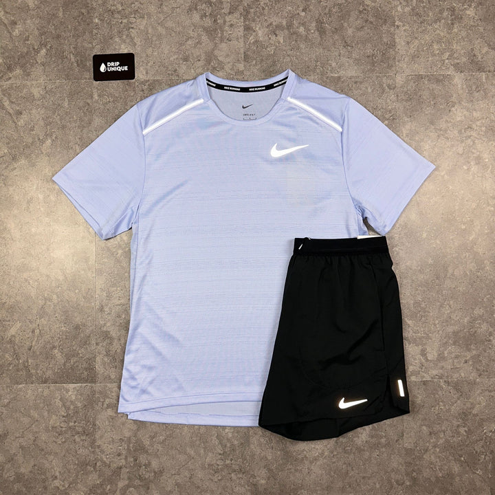 Nike Miler T-Shirt Cobalt Bliss & Black Flex Stride Shorts Set, Nike Miler Set, dripuniqueuk