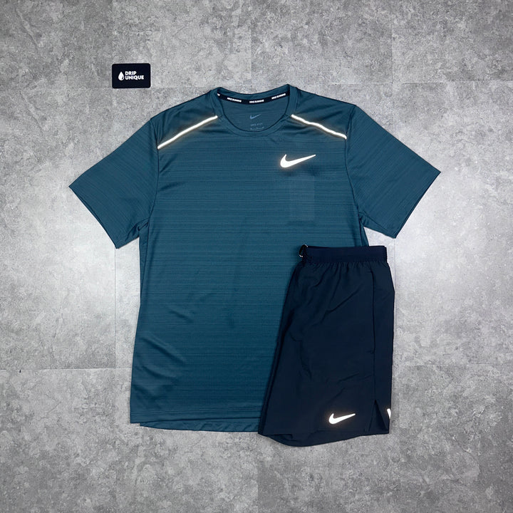 Nike Miler T-Shirt Deep Jungle & Black Flex Stride Shorts Set, Nike Sets, dripuniqueuk