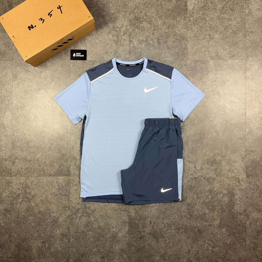 Nike Miler T-Shirt Diffused Blue & Blue Challenger Shorts Set, nike miler set, dripuniqueuk