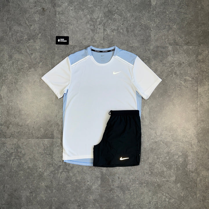 Nike Miler T-Shirt Diffused White & Black Flex Stride Shorts Set, nike set, dripuniqueuk