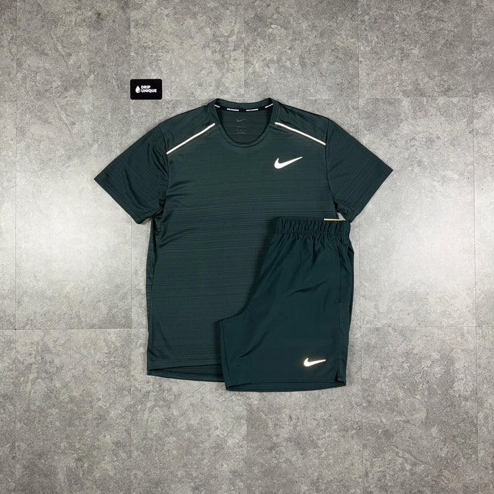 Nike Miler T-Shirt Forest Green & Green Challenger Shorts Set, nike set, dripuniqueuk