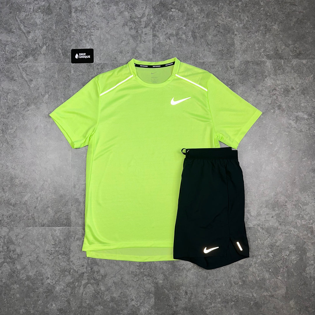 Nike Miler T-Shirt Ghost Green & Black Flex Stride Shorts Set, Nike Sets, dripuniqueuk