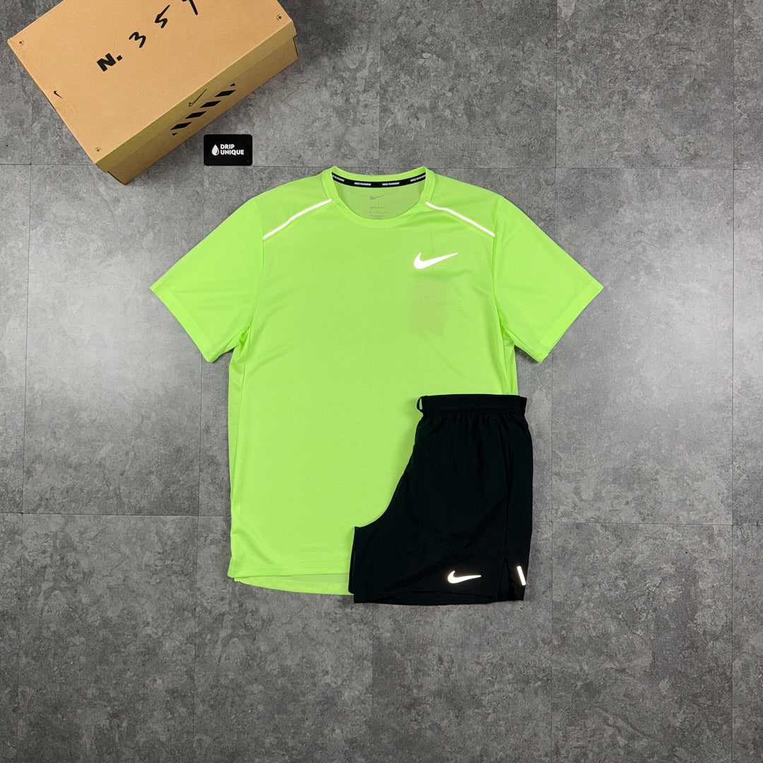 Nike Miler T-Shirt Ghost Green & Black Flex Stride Shorts Set, nike green miler set, dripuniqueuk
