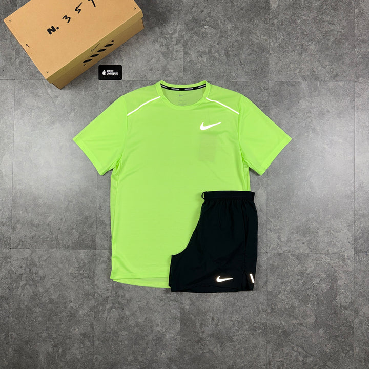 Nike Miler T-Shirt Ghost Green & Black Flex Stride Shorts Set, nike green miler set, dripuniqueuk