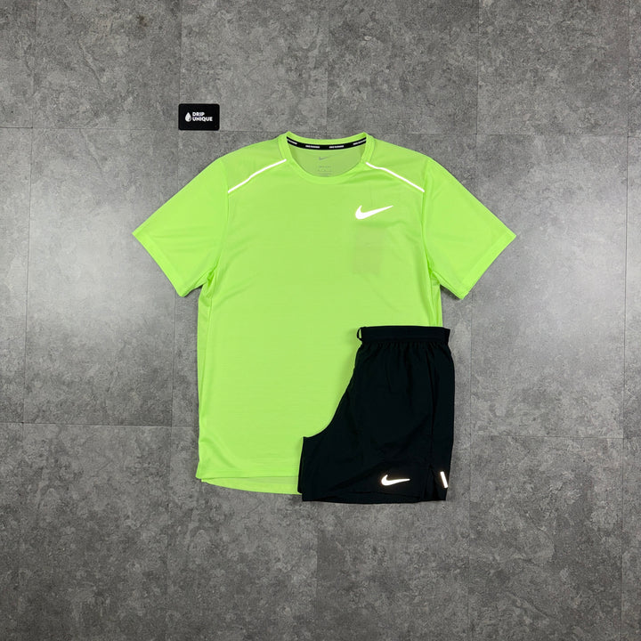 Nike Miler T-Shirt Ghost Green & Black Flex Stride Shorts Set, nike miler set, dripuniqueuk