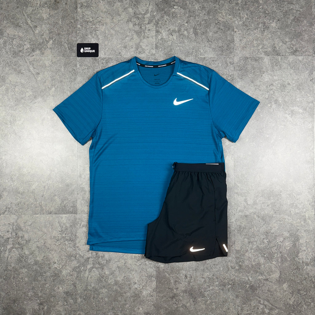 Nike Mylar Dri-FIT Woven Set Up Mサイズ Nike Miler T-Shirt Green Abyss & Black Flex Stride Shorts Set