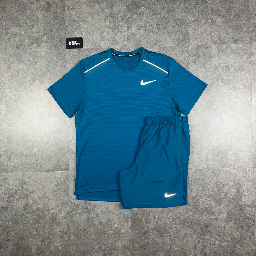 Nike Miler T-Shirt Green Abyss & Green Abyss Challenger Shorts Set, Nike Miler Set, dripuniqueuk