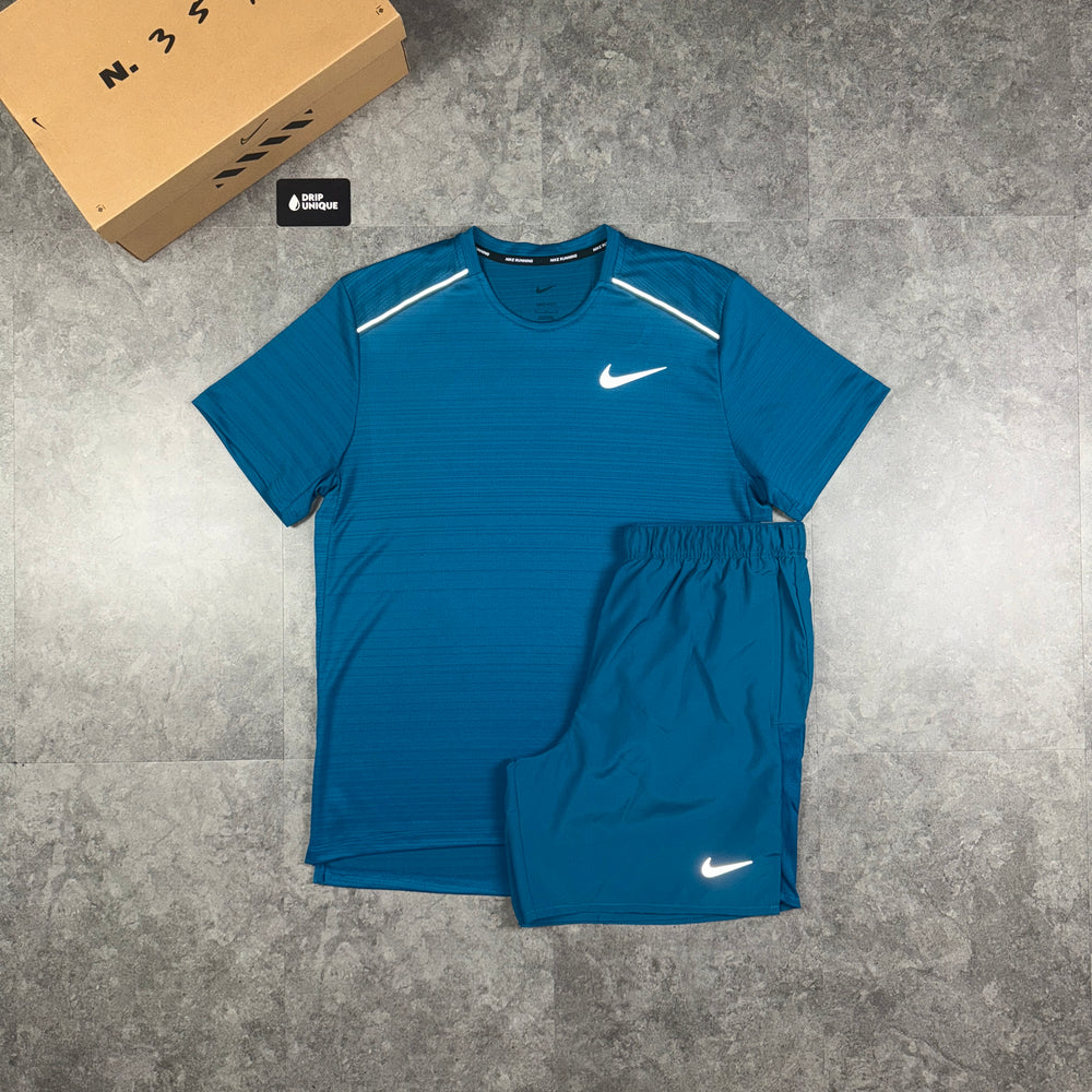 Nike Miler T-Shirt Green Abyss & Green Abyss Challenger Shorts Set, Nike Sets, dripuniqueuk