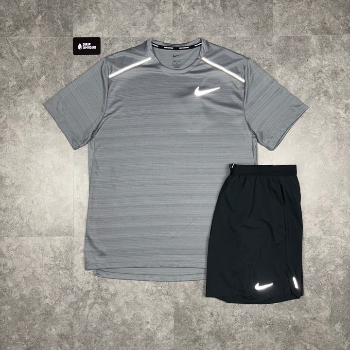 Nike Miler T-Shirt Grey & Black Flex Stride Shorts Set, Nike Miler Set, dripuniqueuk