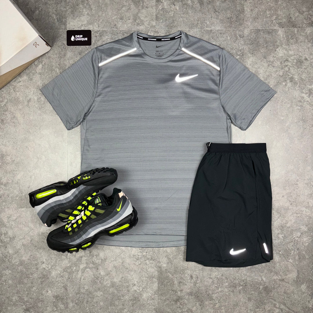 Nike Miler T Shirt Grey Black Flex Stride Shorts Set