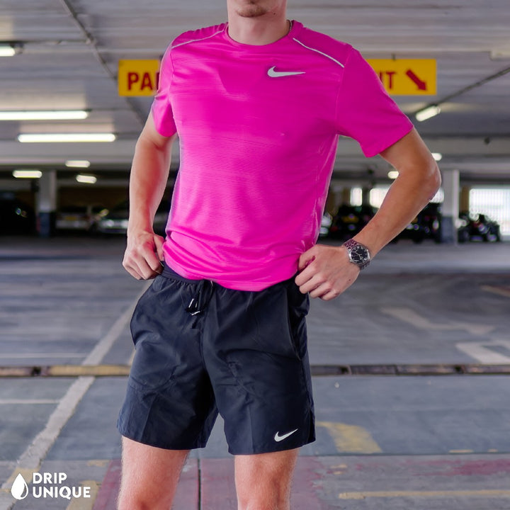 Nike Miler T-Shirt Hot Pink & Black Flex Stride Shorts Set, Nike Miler T Shirt, dripuniqueuk