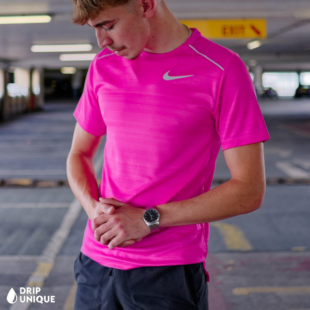 Men s Nike Miler T Shirt Hot Pink dripuniqueuk
