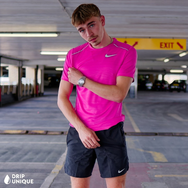 Nike Miler T-Shirt Hot Pink & Black Flex Stride Shorts Set, Set Nike, dripuniqueuk