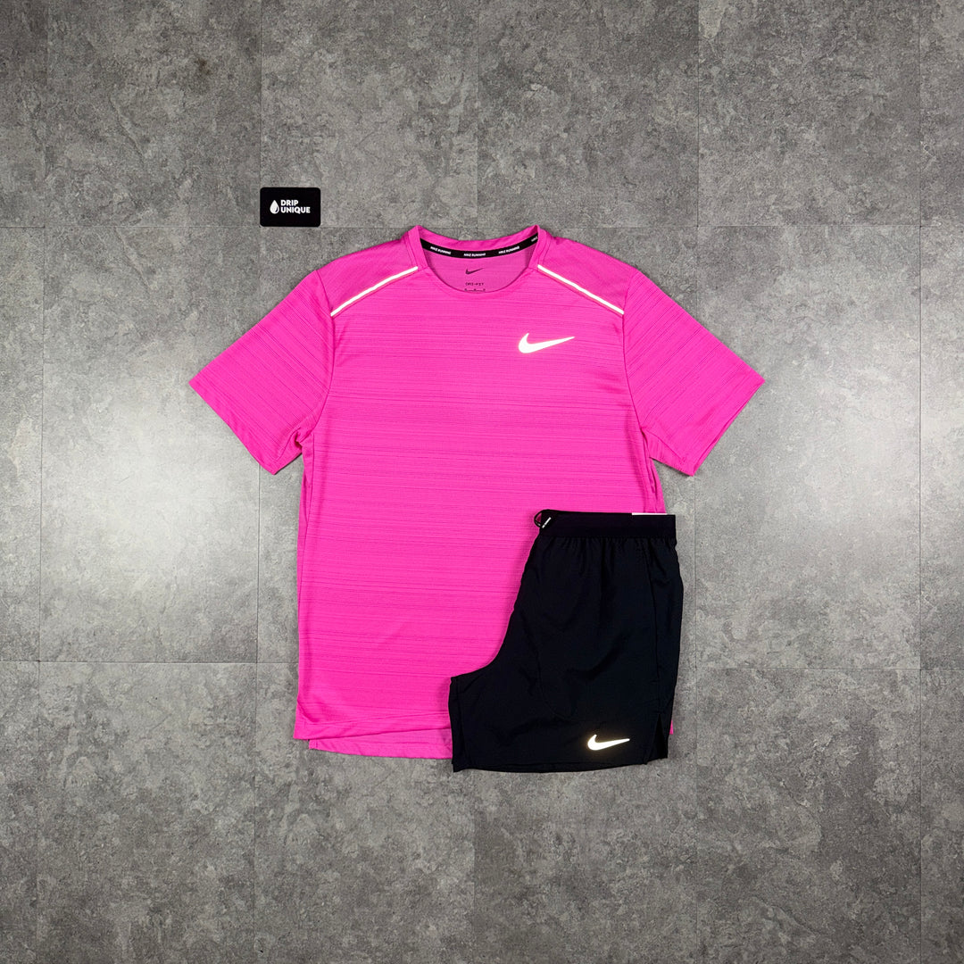 Nike Miler T-Shirt Hot Pink & Black Flex Stride Shorts Set, nike miler set, dripuniqueuk