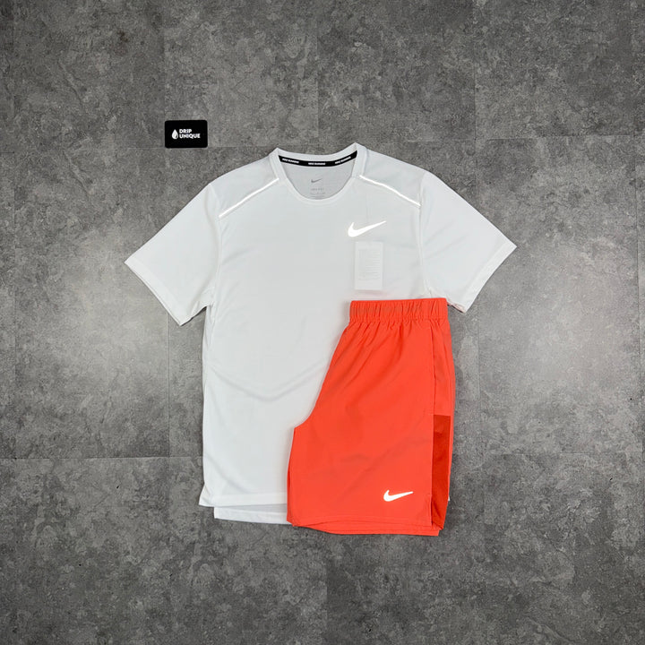 Nike Miler T-Shirt Ice White & Peach Challenger Shorts Set, Nike Sets, dripuniqueuk