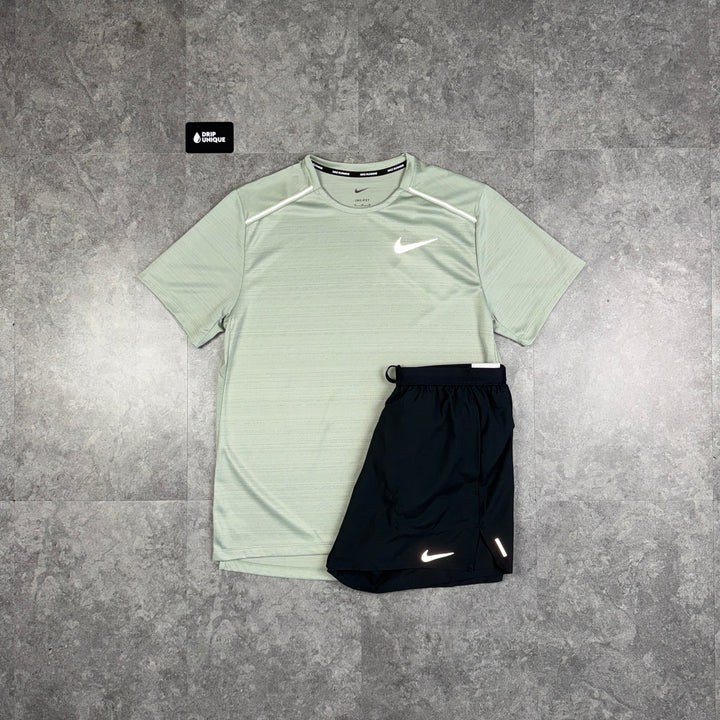 Nike Miler T-Shirt Jade Green & Black Flex Stride Shorts Set, Nike Miler Set, dripuniqueuk
