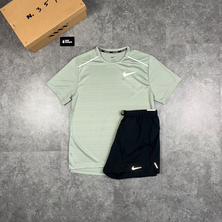 Nike Miler T-Shirt Jade Green & Black Flex Stride Shorts Set, Nike Sets, dripuniqueuk