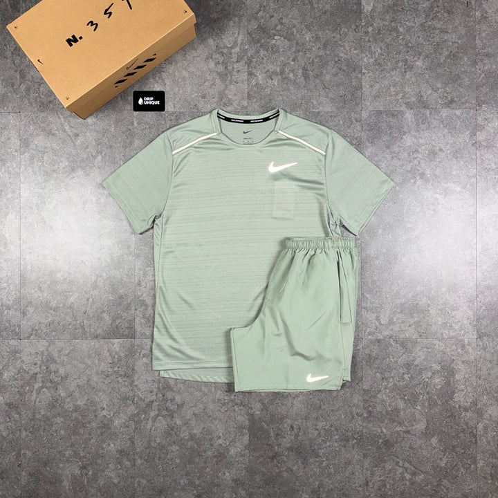 Nike Miler T-Shirt Jade Green & Jade Green Challenger Shorts Set, nike miler set, dripuniqueuk