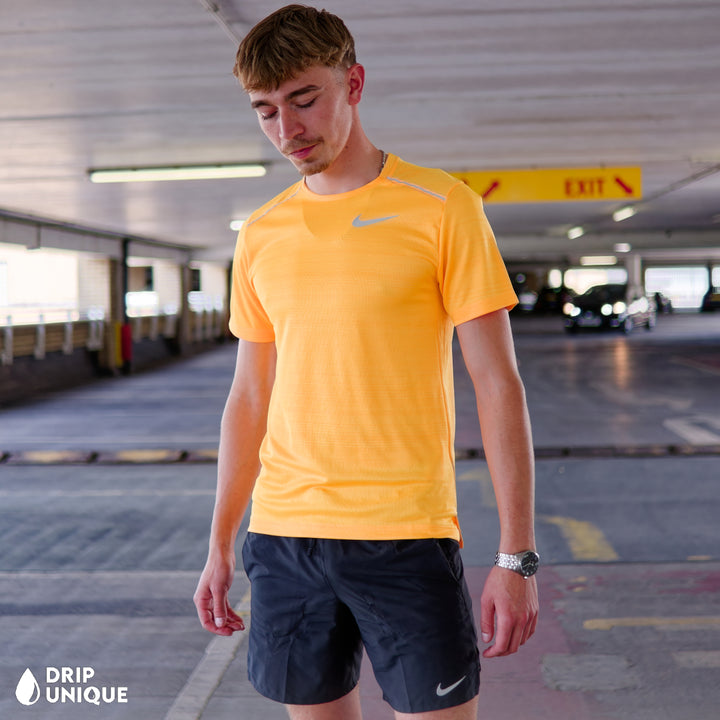 Nike Miler T-Shirt Laser Orange & Black Flex Stride Shorts Set, Nike Miler Set, dripuniqueuk