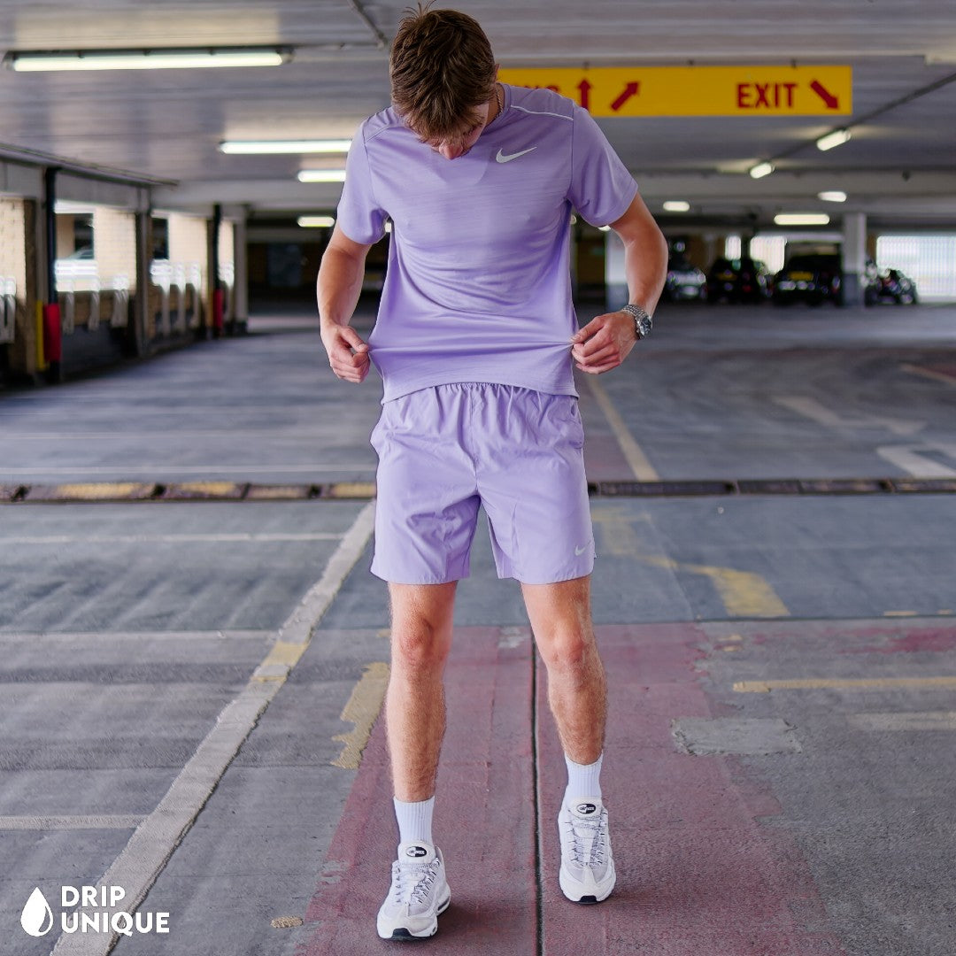Nike Miler T Shirt Lavender Lavender Challenger Shorts Set