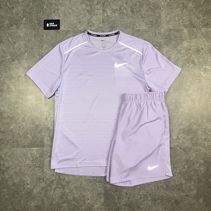 Nike Miler T-Shirt Lavender & Lavender Challenger Shorts Set, Nike Sets, dripuniqueuk