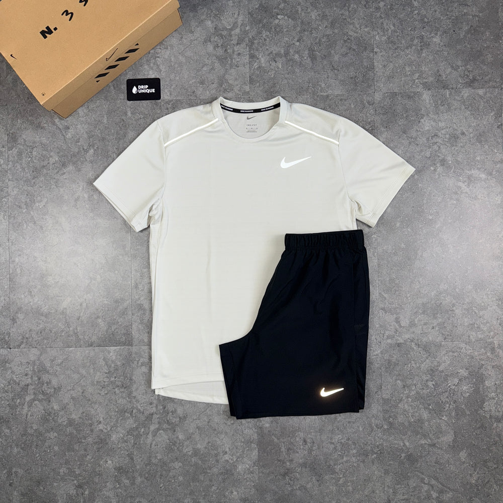 Nike Miler T-Shirt Light Bone & Black Challenger Shorts Set, dripuniqueuk