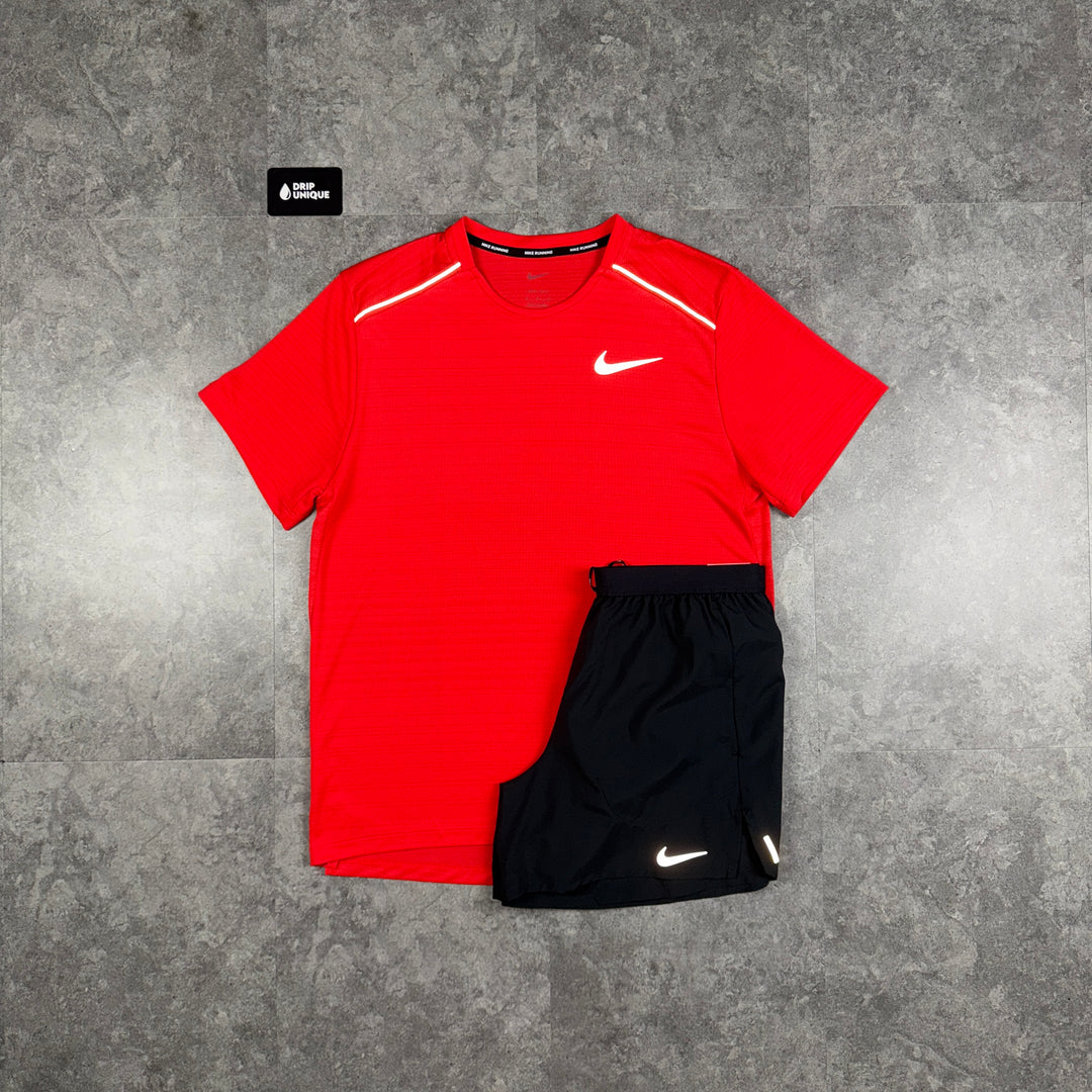 Nike Miler T-Shirt Light Crimson Red & Black Flex Stride Shorts Set, Nike Miler Set, dripuniqueuk