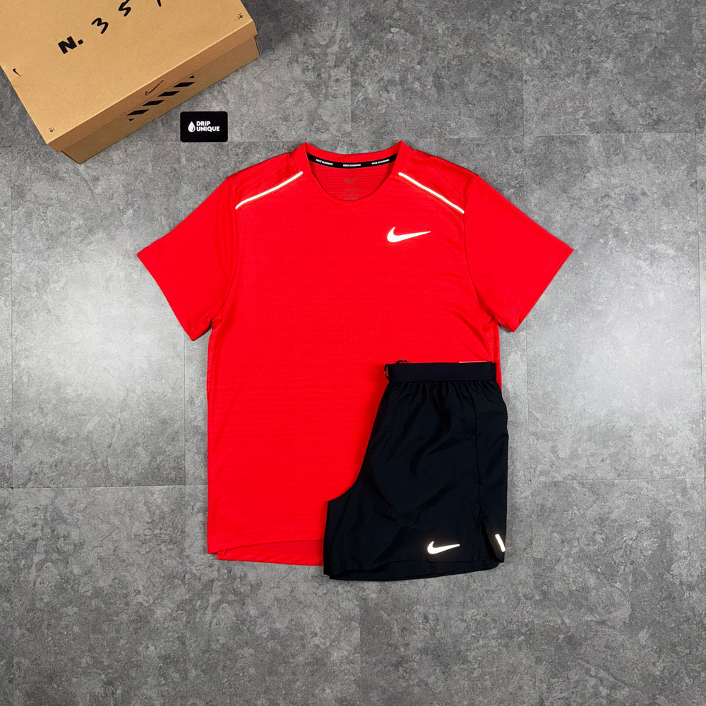 Nike Miler T-Shirt Light Crimson Red & Black Flex Stride Shorts Set, Nike Sets, dripuniqueuk