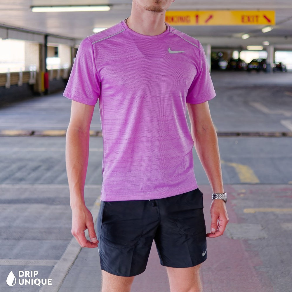 Nike Miler T-Shirt Lilac & Black Flex Stride Shorts Set, Nike Miler Set, dripuniqueuk